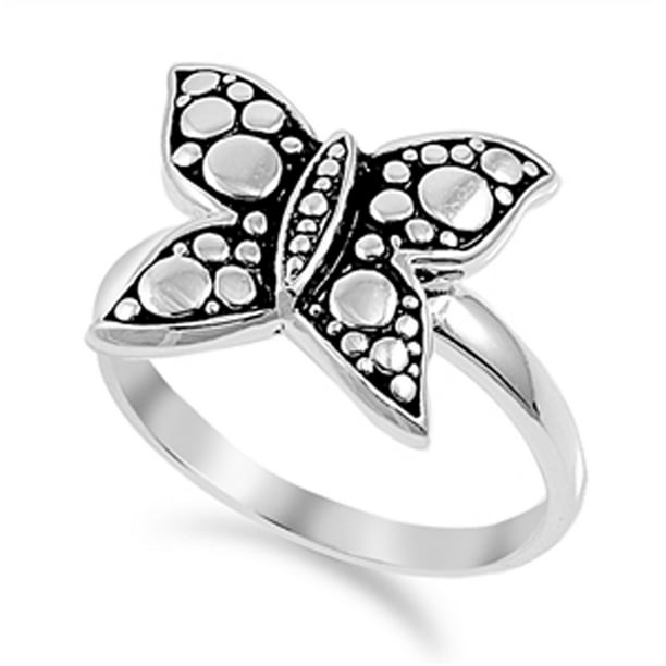 Oxidized Butterfly Round Nugget Ring New .925 Sterling Silver Band Sizes 5-10 